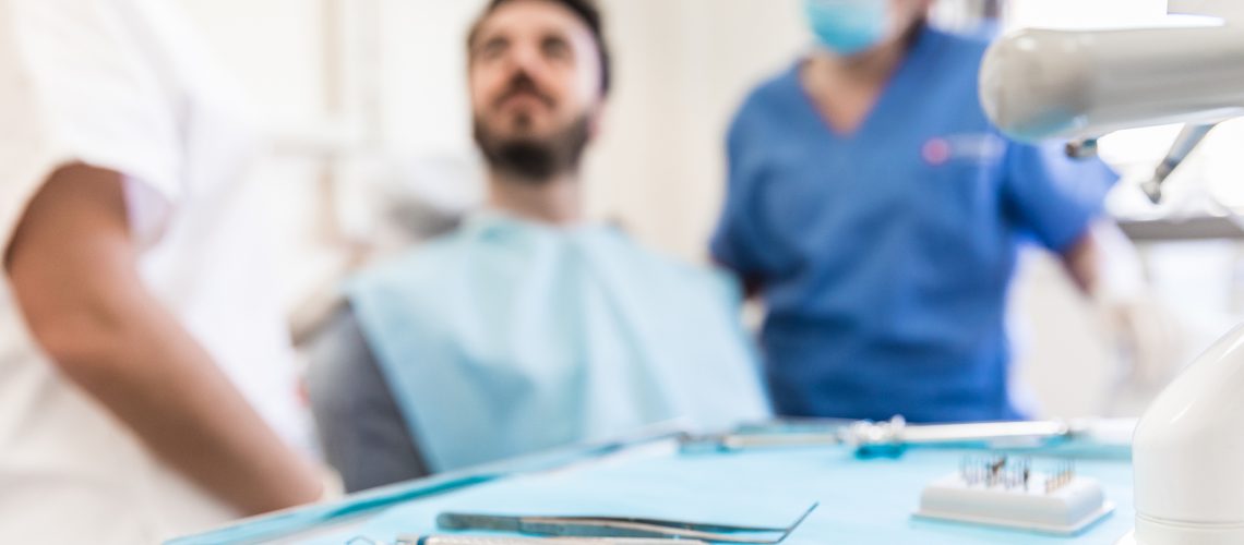 Tray of sterile dental equipment in dental office